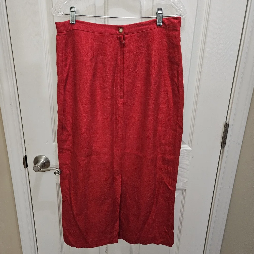 Michele Tomato Red Linen Vintage Classic Skirt Sz 16